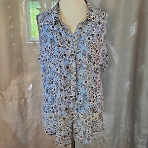 Liz Claiborne 2 Piece Shirt‎ Tank Set Size Large Blue Floral